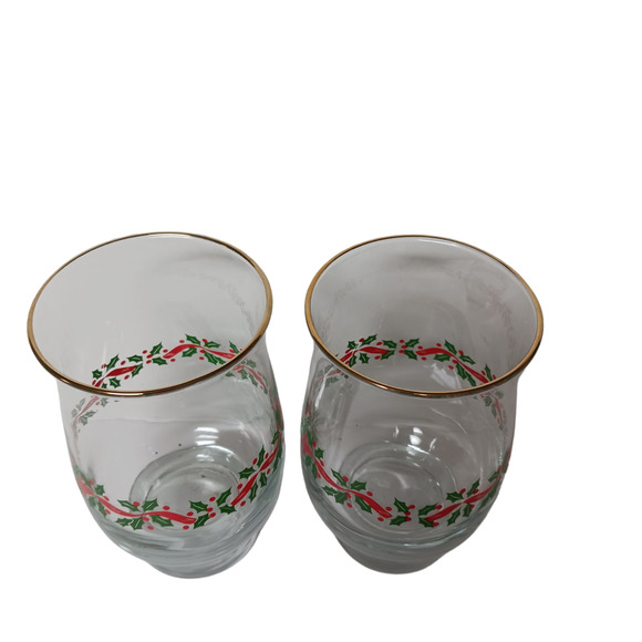 2 Christmas Glasses Tumblers Candle Holders Holly Berry Multi-Use Holiday Decor - Picture 8 of 14